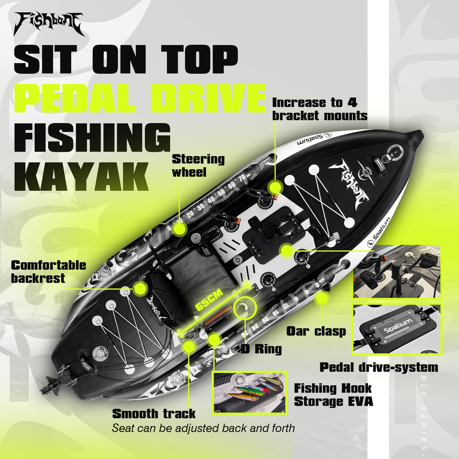 เรือคายัคตกปลา Spatium แบบขับเ - Fishing Kayak Pedal Drive บทวิจารณ์และราคา